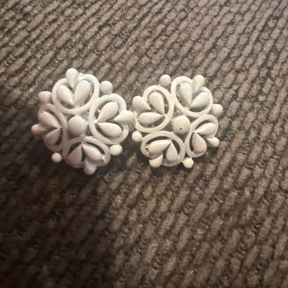 Trifari Jewelry - White Floral Earrings